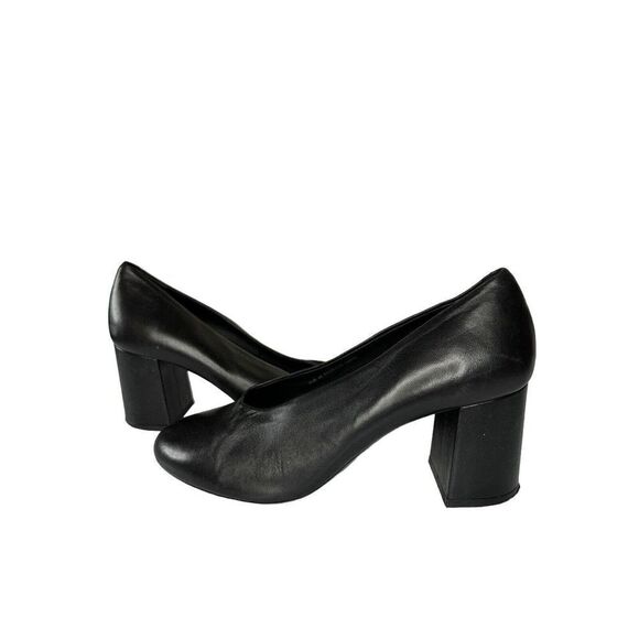 COS Curved Vamp Leather Heels Black Block Heel sz 40 - US 9 - Picture 3 of 14